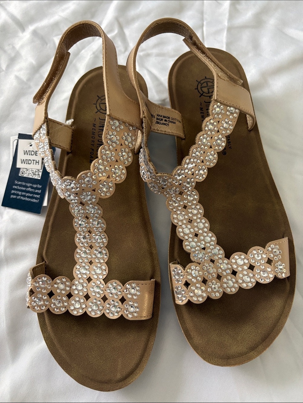 Crystal-Embellished Tan Women’s Slingback Sandals